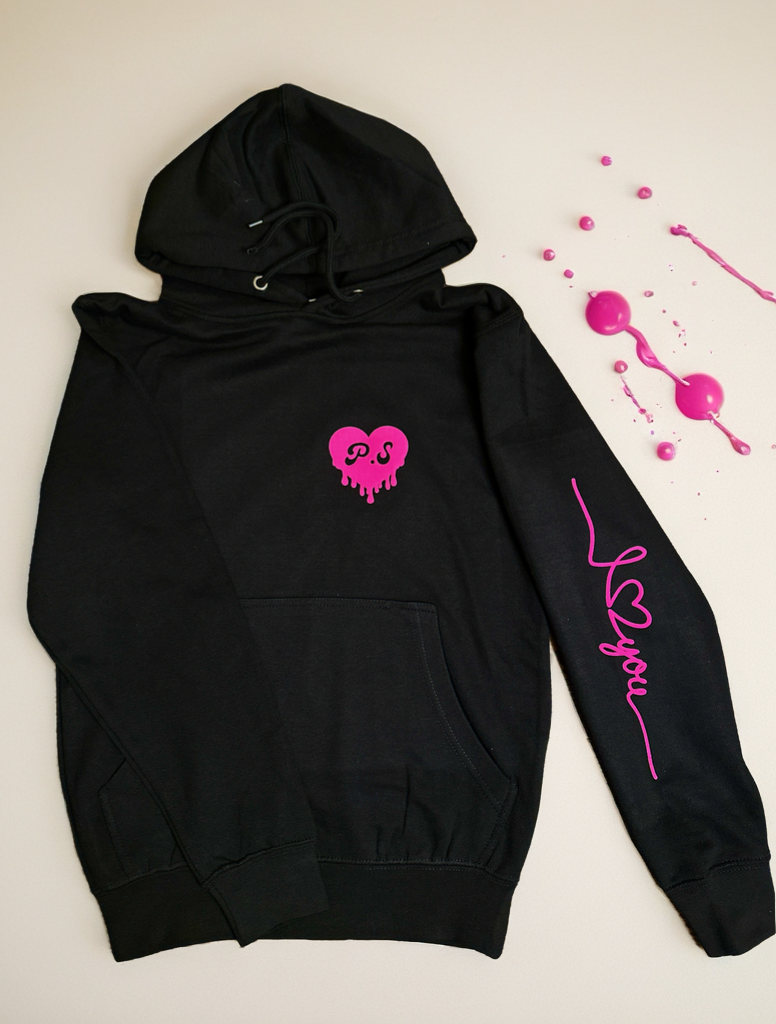 Black Women's Hoodie with Pink PUFF P.S I love you Logo