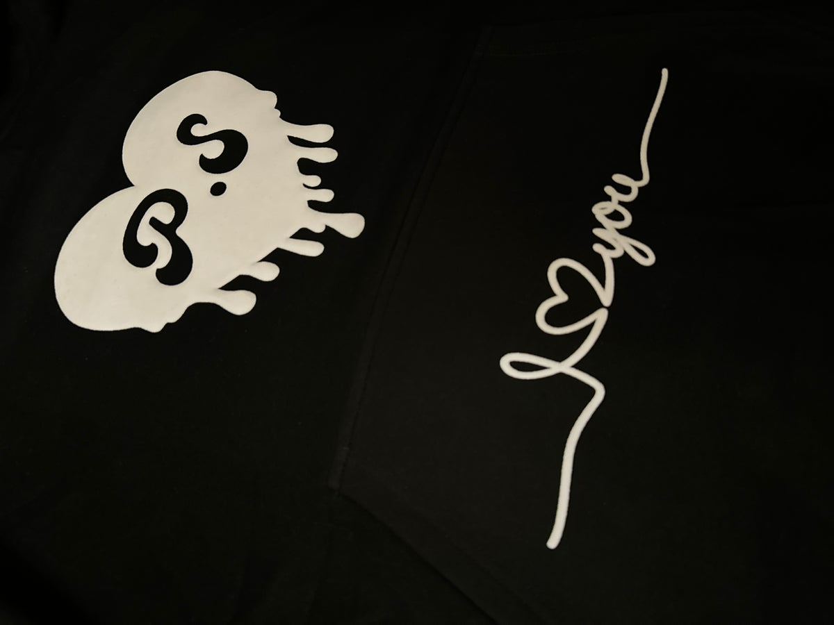 Black Men's Hoodie with White PUFF P.S I Love You Logo