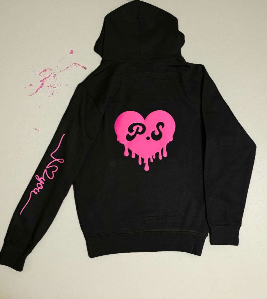 Black Women's Hoodie with Pink PUFF P.S I love you Logo