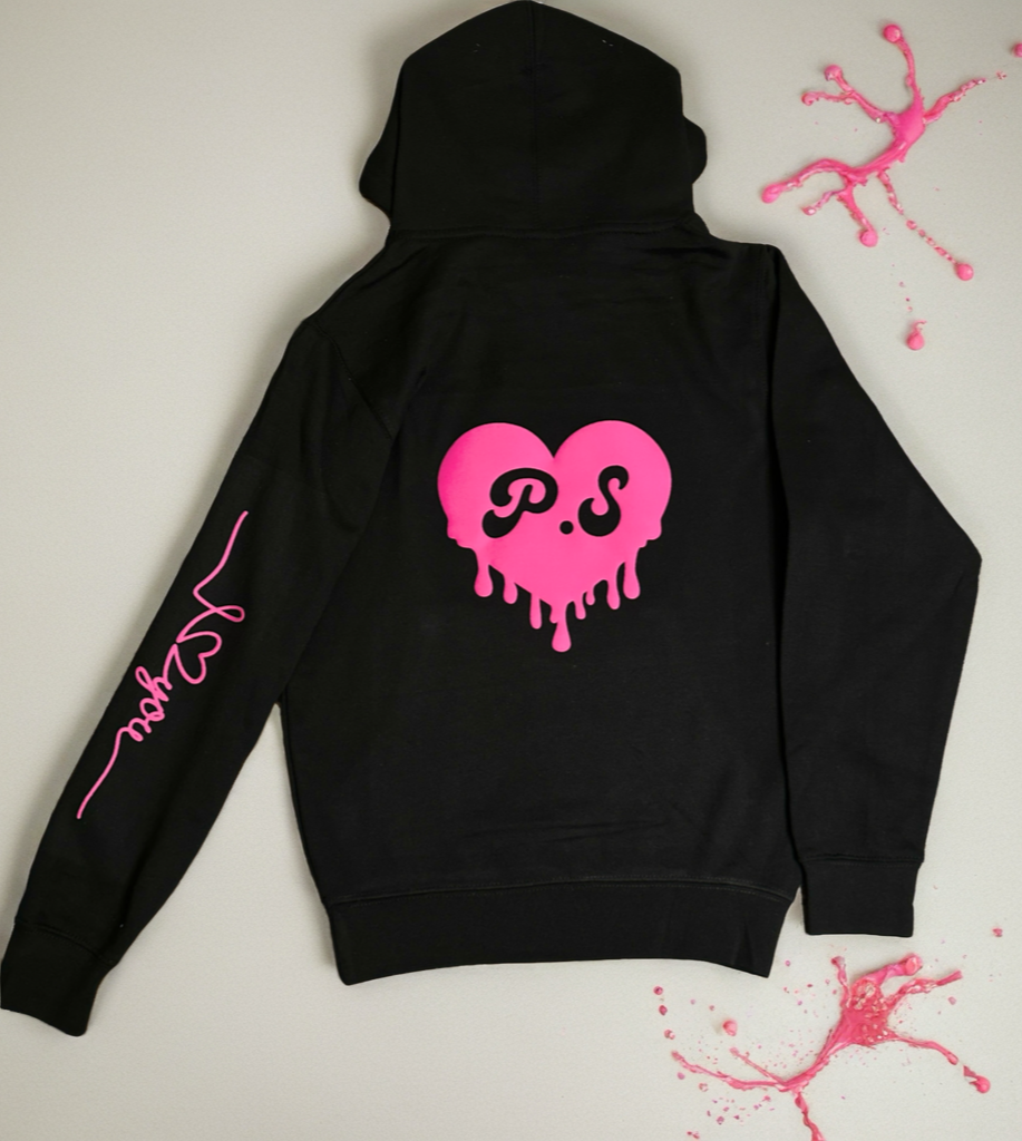 Black Hoodie with PUFF P.S I Love You Logo