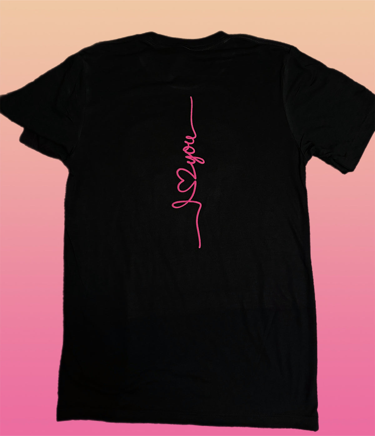 Women's Black T-Shirt with Pink PUFF P.S I Love You Logo
