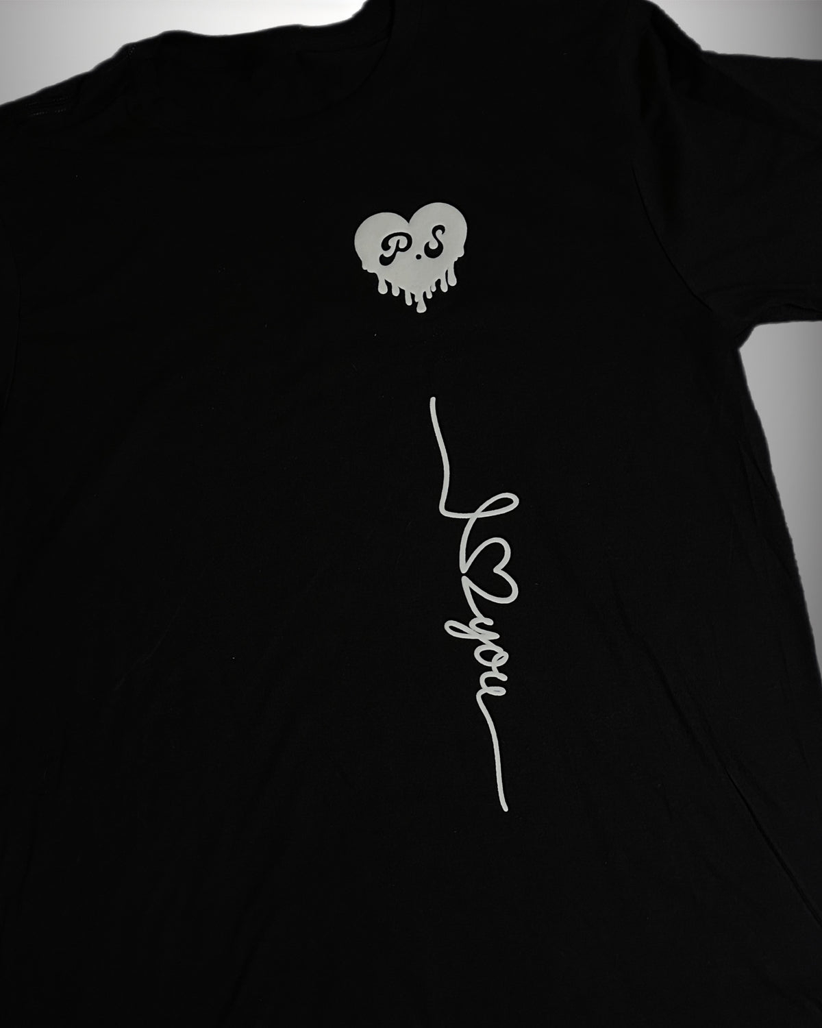 Men's Black T-Shirt with White PUFF P.S I Love You Logo