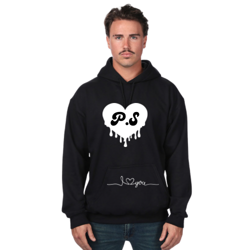 Black Men's Hoodie with White PUFF P.S I Love You Logo