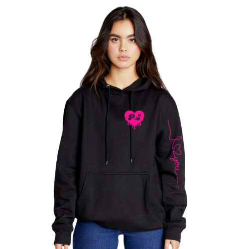 Black Women's Hoodie with Pink PUFF P.S I love you Logo