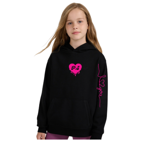 Black Hoodie with PUFF P.S I Love You Logo