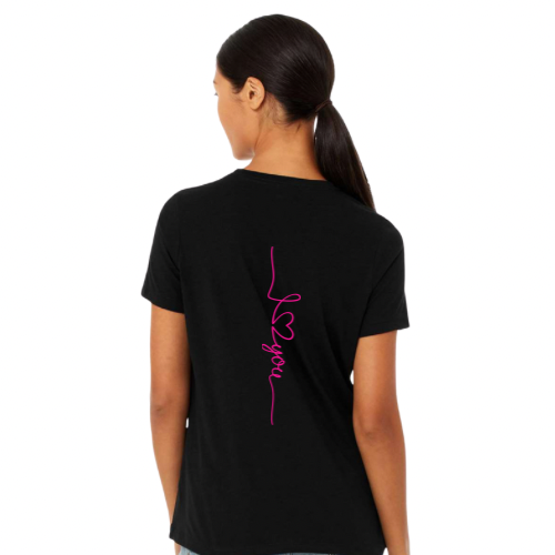 Women's Black T-Shirt with Pink PUFF P.S I Love You Logo