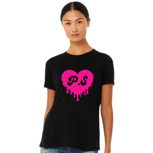 Women's Black T-Shirt with Pink PUFF P.S I Love You Logo