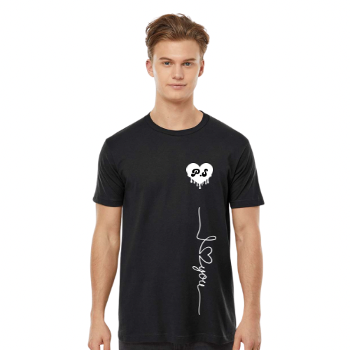 Men's Black T-Shirt with White PUFF P.S I Love You Logo